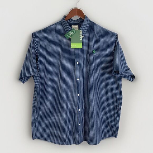 LL Bean Shirt Men’s XXL Reg Blue Check Wrinkle Free Button Down 1 Pocket Casual - Picture 1 of 8
